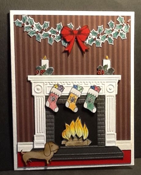 Fireplace Cards Christmas, Christmas Cards Handmade Fireplace, Fireplace Cards, Stampin Up Festive Fireplace, Fireside Trimmings Stampin Up Cards, Cute Christmas Cards Handmade, Christmas Library Display, Creative Christmas Cards, Christmas Door Decorating Contest