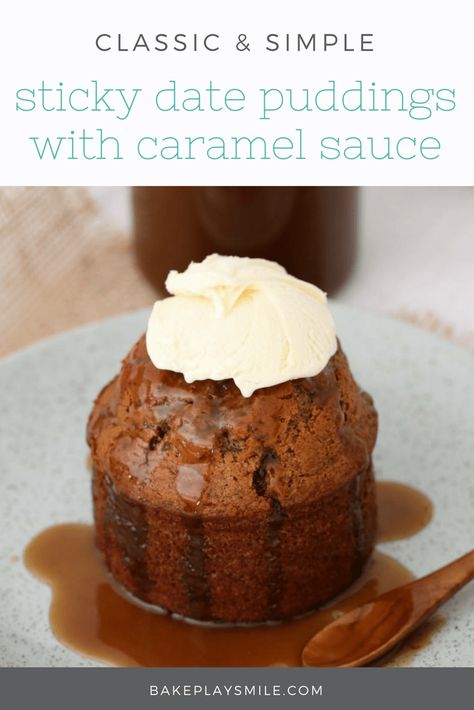 Quick & easy Sticky Date Puddings with Caramel Sauce = the BEST comfort food dessert! These are sure to become a family favourite after just one bite…    #homemade #sticky #date #pudding #recipe #caramel #sauce #conventional #thermomix #easy #winter #puddings Easy Winter Dessert Recipes, Winter Desserts Easy, Comfort Food Desserts, Self Saucing Pudding, Sticky Date, Hot Desserts, Sticky Date Pudding, Date Pudding, Dessert Oreo