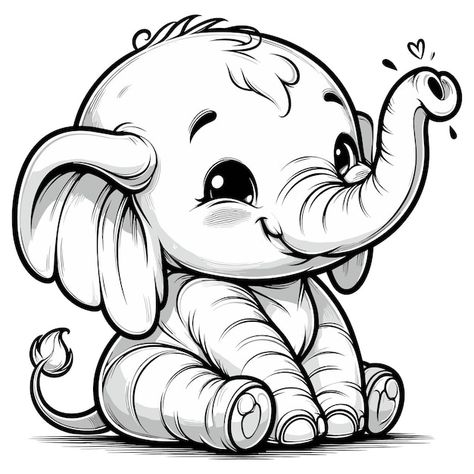 Cute Elephants Drawings, Cute Elephant Drawings Simple, Cartoon Animal Drawings, Elephant Drawing Cute, Cute Baby Animals Drawings, How To Draw Cute Animals, Cute Elephant Drawings, Elephant Sketches, Cartoon Elephant Drawing