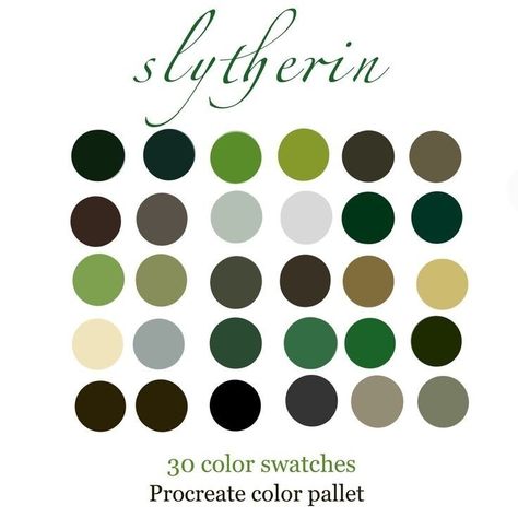 Procreate Pallets, Harry Potter Colors, Procreate Color Palette, Harry Potter Slytherin, Color Palette Challenge, Slytherin House, Color Schemes Colour Palettes, Palette Art, Slytherin Aesthetic