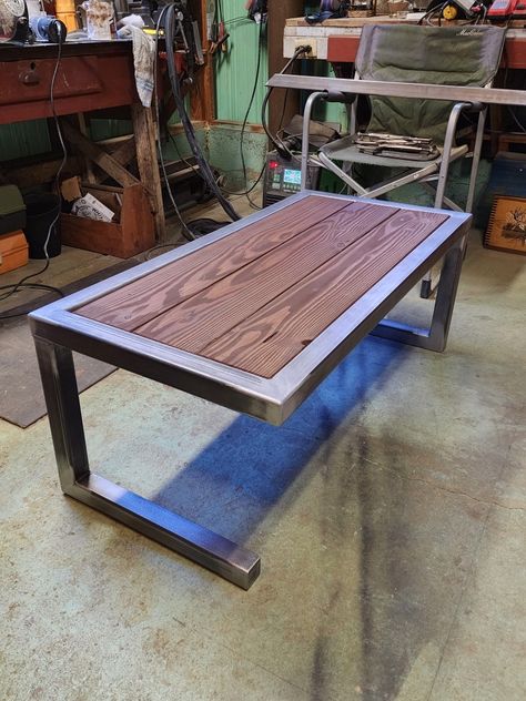 Rustic. Industrial. Welded. Steel. Wood. Custom. Steel Tables Ideas, Welding Coffee Table Projects, Metal Legs For Coffee Table, Welded Coffee Table, Welding Furniture Projects, Coffee Table Blueprints, Steel And Wood Coffee Table, Steel Coffee Table Design, Welding Furniture