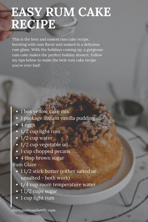 Best Rum For Rum Cake, Rum Cake Using Box Cake, Rum Cake With Rum Extract, Rum Pudding Cake, Box Rum Cake Recipes, Cake Mix Rum Cake Recipe, Easy Rum Cake Recipe Betty Crocker, Pecan Rum Cake Recipe, Boxed Rum Cake Recipe