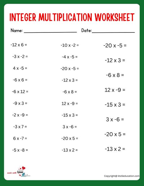 Math Integers Worksheet, Integers 7th Grade Math, Multiplication Of Integers, Adding Integers Worksheet, Multiplying Integers, 7th Grade Math Worksheets, Dividing Integers, Adding Integers, Math Integers