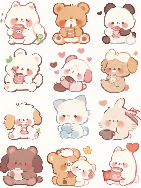 Chibi Art Animals, Animated Things To Draw, Cute Animal Stickers Kawaii, Cute Animal Drawings Kawaii Chibi, How To Draw Kawaii Animals, Cute Fox Drawing Kawaii, Chibi Animal Drawings, Cute Drawings For Stickers, Cute Stickers For Journal