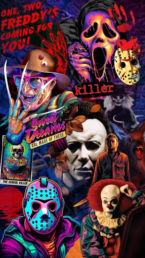 #horror Spooky Horror Wallpaper, Halloween Horror Backgrounds, Wallpaper Backgrounds Halloween Scary, Slasher Movie Wallpaper, Horror Icons Wallpaper, All Horror Movie Characters Wallpaper, Old School Horror Movies, Halloween Characters Wallpaper, Halloween Character Tattoos