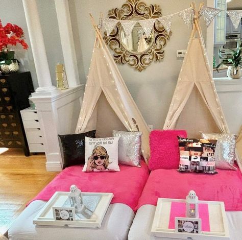 Sleepover Party Shop - Taylor Swift Sleepover | CatchMyParty.com Birthday Taylor Swift, Taylor Swift Birthday Party, Teepee Sleepover, Party Themes Ideas, Sleepover Tents, Taylor Swift Birthday Party Ideas, Kids Sleepover, Ours Taylor Swift, Teepee Party