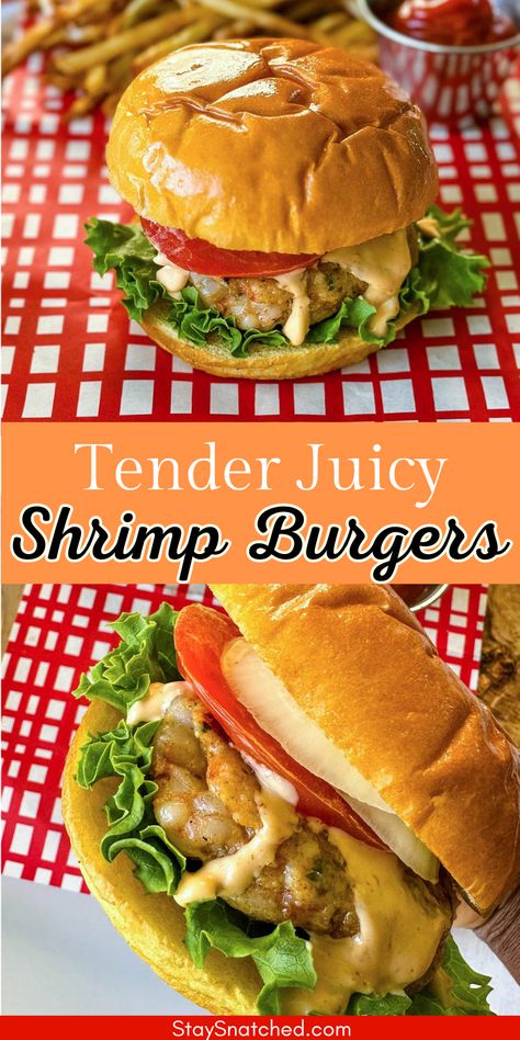 These juicy, flavorful Shrimp Burger patties are nestled in soft brioche buns and loaded with fresh, vibrant toppings. Perfect for seafood lovers and burger enthusiasts alike, these offer a gourmet experience right in your own kitchen. Shrimp Burger Recipe, Shrimp Patties, Shrimp Burgers, Shrimp Burger, Flavorful Shrimp, Burger Patties, Juicy Shrimp, Burger Toppings, Easy Seafood