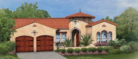 Floor Plan AFLFPW76253 - 1 Story Home Design with 3 BRs and 2 Baths Spanish Style House Plans, Spanish House Plans, Southwest House Plans, Mediterranean House Plan, Mediterranean Style House Plans, Courtyard House Plans, House Plans One Story, Front Courtyard, Mediterranean Home Decor