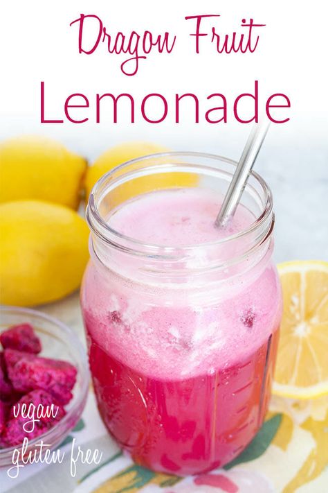 This refreshing Dragon Fruit Lemonade is sweet and tart. Made with fresh or frozen dragon fruit, you can have this drink year-round! Smoothies With Dragon Fruit, Frozen Dragon Fruit Smoothie, Frozen Dragonfruit Recipes, Frozen Dragon Fruit Recipes, Frozen Dragon Fruit, Dragonfruit Juice Recipe, What To Make With Dragon Fruit, Dragon Fruit Lemonade Recipe, Dragon Fruit Acai Syrup Recipes