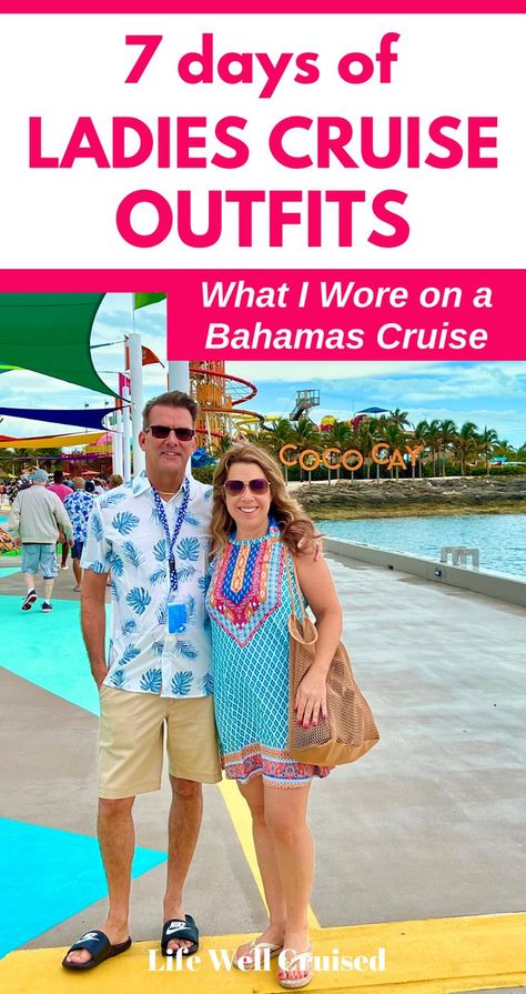 Are you wondering what to wear on a Bahamas cruise? I love some cruise outfit inspiration! Here are the cruise outfits that I wore on a Bahamas cruise during the day, evening and formal night. If you are looking for cruise outfit photos as well as great sundresses, bathing suits and swimsuit cover ups, this is a must-read! Cruise Outfits Bahamas, Cruise Swimsuit, Cruise Ship Outfits, Spring Fashion Outfits Casual, Bahamas Outfit, Summer Outfits Men Streetwear, Korean Summer Outfits, Outfit Photos, Classy Summer Outfits