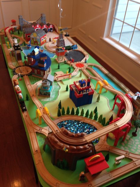 Large Train Table, Train Table Makeover, Diy Train Table, Train Table Ideas, Brio Train Table, Kids Train Table, Brio Train Set, Train Table Layout, Brio Train