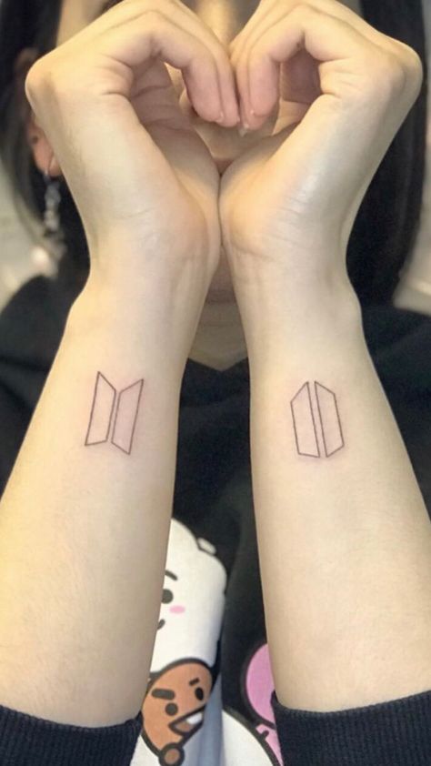 Small Kpop Tattoos, Jungkook Army Tattoo, Bts Small Tattoos, Bts Logo Tattoo, Bts Army Tattoo Ideas, Small Bts Inspired Tattoos, Bts Tatoos Idea, Bts Tattoo Minimalist, Bts Army Tattoo