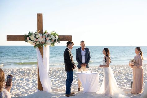 Cross Wedding Package | Paradise Beach Weddings Beach Christian Wedding, Christian Beach Wedding, Cross Arbor Wedding, Cross Arbor, Cross Wedding, Arbor Wedding, Alabama Beaches, Orange Beach Alabama, Wedding Cross