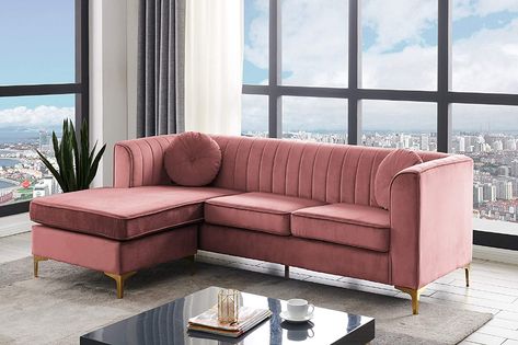 Amazon.com: Iconic Home Brasilia Modular Chaise Sectional Sofa Velvet Upholstered Vertical Channel Quilted Seat Back Solid Gold Tone Metal Y-Legs with 2 Throw Pillows Modern Contemporary, Blush: Furniture & Decor Sofa Design Living Rooms Luxury, L Shaped Sofa Designs, Latest Sofa Designs, Luxury Sofa Design, Sofa Velvet, Corner Sofa Design, Modern Sofa Designs, Wooden Sofa Set, Living Room Sofa Design