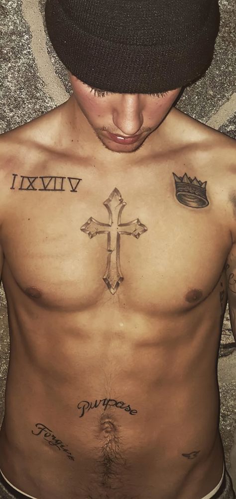 Chest Cross Tattoo, Cross Chest Tattoo Men, Cross Tattoo Chest, Cross Chest Tattoo, Cruz Tattoo, Bone Tattoo, Justin Bieber Wallpaper, Collar Bone Tattoo, Collar Bone