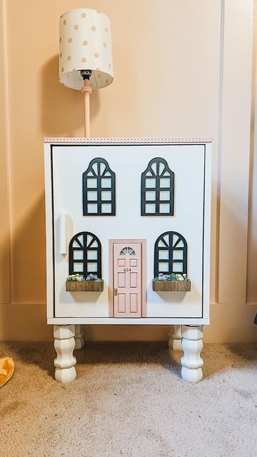 Dollhouse Bedside Table, Doll House Night Stand Diy, Diy Dollhouse Nightstand, Dollhouse Nightstand Diy, Nightstand Dollhouse, Doll House Diy Ideas, Pottery Barn Kids Room, Dollhouse Nightstand, Dollhouse Side Table