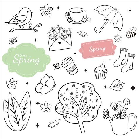 Spring Doodles Simple, Spring Doodles, Symbol Drawing, Spring Set, Spring Theme, Doodle Art Designs, Summer Projects, Spring Vibes, Cute Doodles