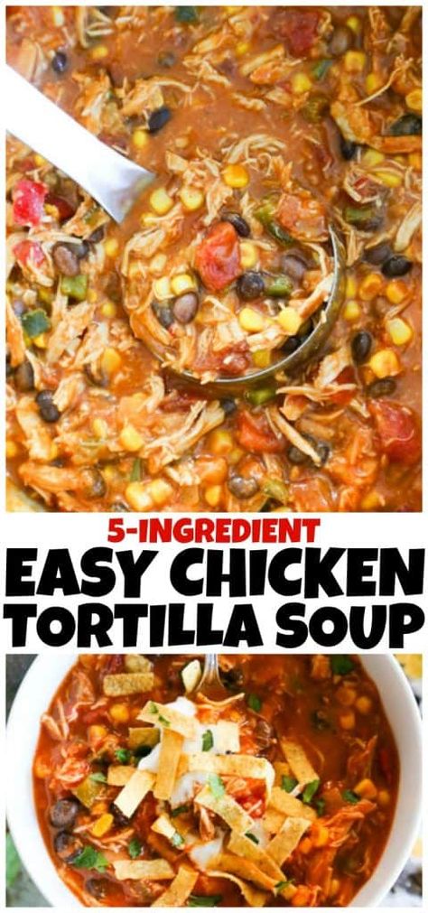 This recipe for Easy Chicken Tortilla Soup is a simple 5-ingredient meal that my whole family loves. It’s great for a quick meal during the busy night. Best Tortilla Soup Recipe, Easy Chicken Tortilla Soup, Tortilla Soup Easy, Chicken Tortilla Soup Easy, Authentic Mexican Recipes, Low Carb Wraps, Tortilla Soup Recipe, 5 Ingredient Recipes, Easy Soup