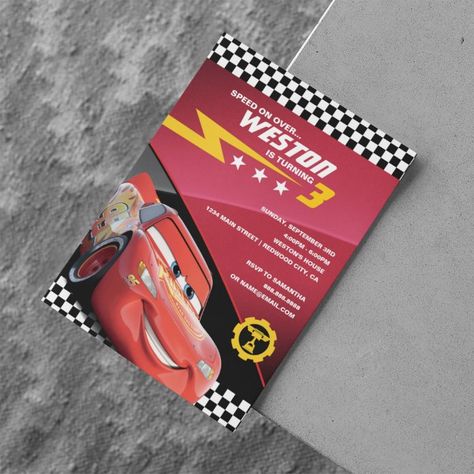 Cars Lightning McQueen | Birthday Invitation - tap to personalize and get yours #Invitation #kids #birthday, #boy #cars #disney Mcqueen Birthday Invitation, Two Fast Birthday Invitation, Lightning Mcqueen Birthday, Pixar Cars Birthday, Mcqueen Birthday, Birthday Invitations Zazzle, Two Fast Birthday, Cars Lightning Mcqueen, Cars Birthday Invitations