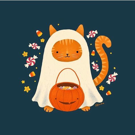 Cute Art Everyday on Instagram: “Candy, please! 🎃 cute art everyday made by @tinybeecards Tag @cutearteveryday + #cutearteveryday to inspire more cuteness into the world.…” Halloween Ghost Costume, Ghost Halloween Costume, Cute Halloween Ghost, Wal Art, Chat Halloween, Ghost Costume, Art Mignon, Halloween Illustration, Halloween Drawings