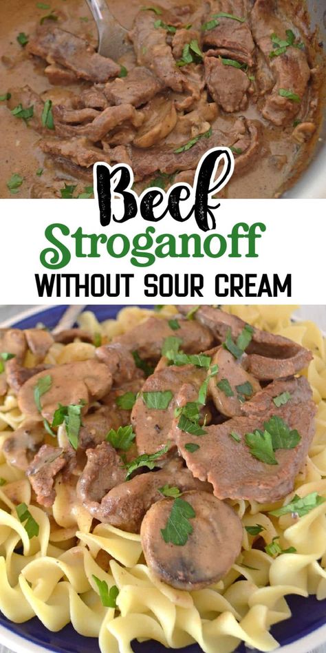 Beef Stroganoff Without Sour Cream, Healthy Stroganoff Recipe, Healthy Stroganoff, Healthy Beef Stroganoff, Steak Stroganoff, Beef Mushroom Stroganoff, Venison Stroganoff, Classic Beef Stroganoff Recipe, Classic Beef Stroganoff