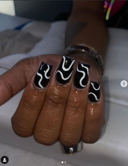 Nails With White Swirls, Nails With White, Black Acrylic Nails, Short Square Acrylic Nails, Rose Nails, Long Square Acrylic Nails, Gem Nails, Short Acrylic Nails Designs, Square Acrylic Nails