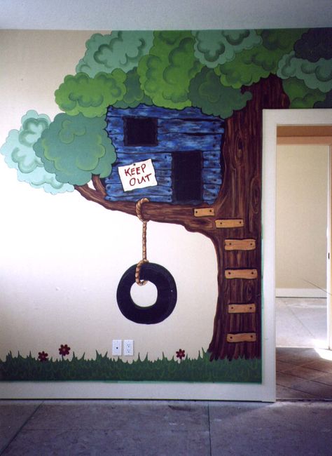 treehouse mural Wall Painting Ideas For Kids, Playroom Tree, Big Classroom, Tree House Bedroom, Tree Murals, Tree House Drawing, Classroom Tree, Painting Ideas For Kids, Wall Painting Ideas