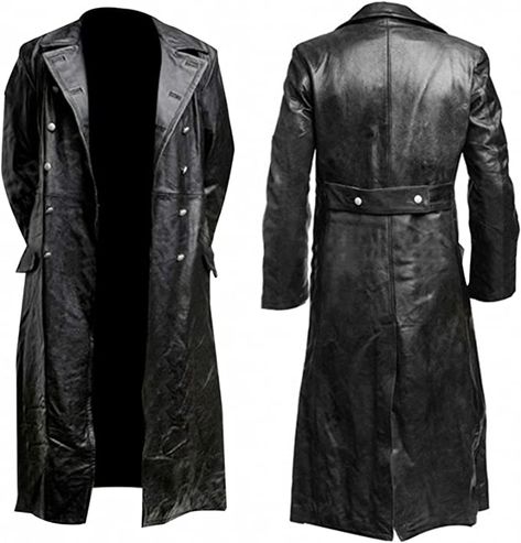 tuduoms Mens Vintage Classic WW2 Officer Military Uniform Black Leather Trench Coat Jacket Long Trench Coat Motorcycle Jakcet at Amazon Men’s Clothing store Long Black Coat, Mens Jackets Casual, Trench Coat Men, Leather Trench, Men's Leather Jacket, Long Trench Coat, Winter Jacket Men, Trench Coat Black, Leather Trench Coat