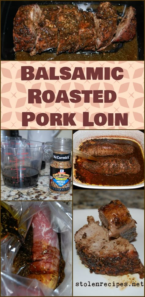 This recipe is very easy with minimal prep. Steak seasoning is dissolved in balsamic vinegar and mixed with olive oil. Pork loin is placed in a plastic bag and the balsamic mixture is poured over top. Then you bake the pork for 1 hour and get a flavorful Balsamic Roasted Pork Loin. Don’t be intimidated by this recipe, the easy marinade does all the work! Pork Tenderloin With Balsamic Vinegar, Pork Loin Recipes Balsamic, Pork Loin Recipes Easy Fast, Balsamic Pork Tenderloin Marinade, Marinades For Pork Loin, Pork Tenderloin Marinade Balsamic, Balsamic Marinade Pork, Balsamic Vinegar Pork Tenderloin, Pork Loin Roast Marinade Recipes