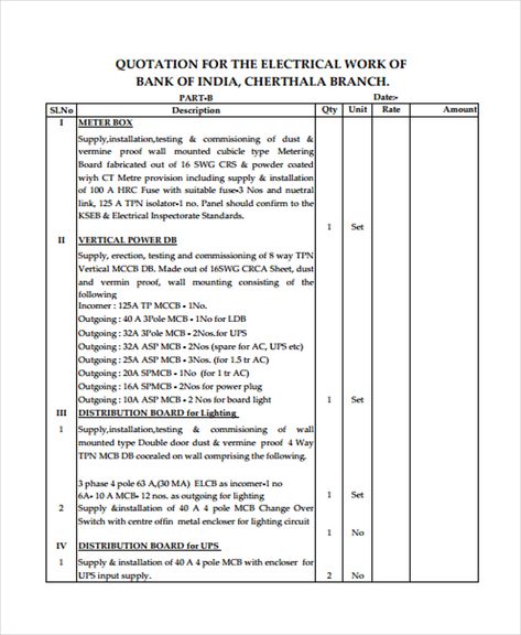 7+ Electrical Quotation Templates - Free Word, Excel, PDF Format Download | Free & Premium Templates Inbox Me Format, Business Flow Chart, Electrical Estimating, Electrical Business, Invoice Layout, Electrician Work, Quotation Format, Unit Rate, Client Profile