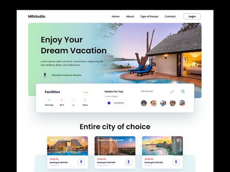 Webpage Design Layout, Hotel Website Design, Hotel Booking Website, Travel Website Design, Studio Marketing, Stadium Design, Travel Poster Design, Ui Design Website, Homepage Design