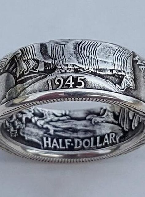 Antique Coins, Retro Ring, Gold And Silver Rings, Vintage Punk, Coin Ring, Half Dollar, Paros, Silver Coins, Engraved Rings