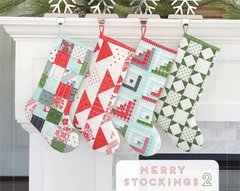 Merry Stockings 2 Quilt Pattern TBL256 Quilted Christmas - Etsy Christmas Tree Quilted Table Runner, Patchwork Stocking, Thimble Blossoms, Quilted Stocking, Christmas Stockings Sewing, Moda Fabric Collections, Camille Roskelley, Fall Quilt Patterns, Christmas Tree Quilt