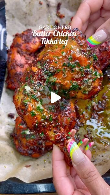 🍷🍴🍯 Nickoy Binning 🌽🍇🍒🍸 on Instagram: "GARLIC HERB BUTTER CHICKEN TIKKA CHICKEN  LEG, LEMON YELLOW RICE AND MINT SAUCE 🇮🇳🏆🤩😍💥🤤💃🏽🎯🔥🎉🚦💣. @ksnice_n_spice  Succulent Juicy an Explosion of flavours Garlic herb butter Chicken tikka, it is shockingly quick and easy to make as well. Chicken tikka is bursting with bold, smoky, and as-spicy-as-you-want-it flavors, super juicy, and is going straight to the “favorite” file.  It makes a fabulous easy weeknight meal that can go directly on the grill once marinated or is tasty enough for prep ahead entertaining. Used @walkerswood green seasoning which added that extra flavour 🔥🔥🔥. . . DM FOR MORE INFO TO GET MY DAILY RECIPES. Comes with the lemon yellow rice recipe and mint sauce. . . #tandoorichicken #indianfood #chicken #food #l Chicken Legs On The Grill, Garlic Herb Butter Chicken, Spicy Butter Chicken, Herb Butter Chicken, Butter Chicken Spices, Tikka Chicken, Chicken Tikka Recipe, Yellow Rice Recipe, Green Seasoning