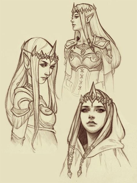 Fantasy Drawings Ideas, Fae Oc Base, Elf Princess Drawing, Godess Drawing Reference, Elves Drawing Sketches, Fantasy Sketch Ideas, Zelda Drawings Sketches, Dnd Character Sketch, Princess Drawings Sketches