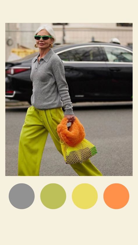 Green Color Scheme Outfit, Chartreuse Skirt Outfit, Chartreuse Color Palette Colour Schemes, Lime Trousers Outfit, Chartreuse Sweater Outfit, Chartreuse Outfit Color Combinations, Chartreuse Pants Outfit, Lime Green Pants Outfit, Chartreuse Outfit