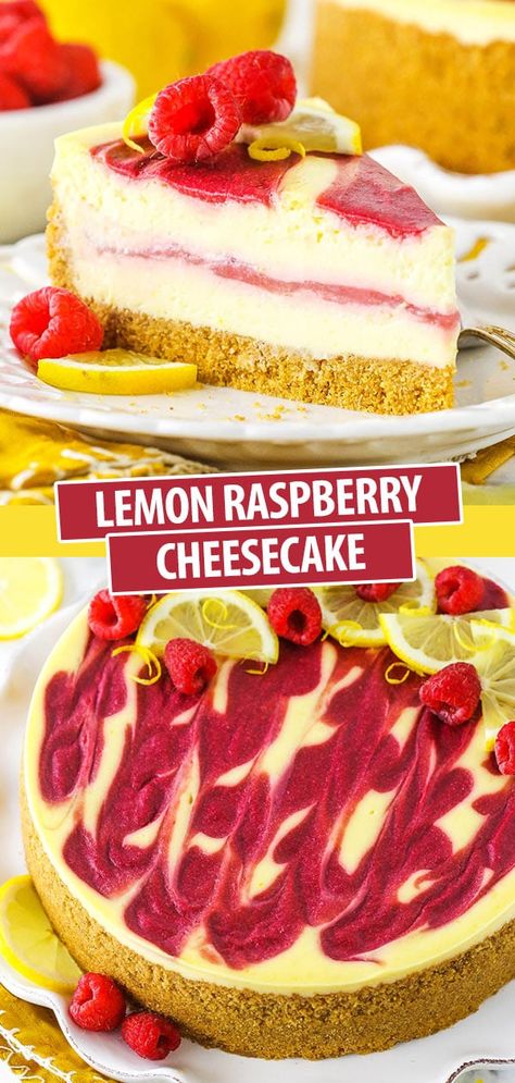 This Lemon Raspberry Swirl Cheesecake is perfectly sweet and tart, infused with lemon and raspberry flavors in every bite. The perfect cheesecake for summer! Cheesecakes For Easter, The Perfect Cheesecake, Apartment Meals, Lemon Raspberry Cheesecake, Lemon And Raspberry, Perfect Cheesecake, Raspberry Swirl Cheesecake, Cheesecake Cake Recipes, Swirl Cheesecake