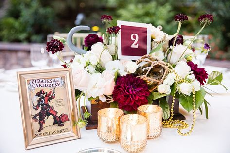 Disneyland Wedding Reception, Pirate Wedding Theme, Disney Centerpieces, Disney Wedding Centerpieces, Disneyland Wedding, Pirate Wedding, Disney Engagement, Disney Bride, Disney Wedding Theme