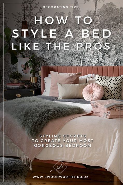 Pink Velvet Bed Bedroom Ideas, Dressed Beds Ideas, Styling A Throw On A Bed, How To Style A Bed With A Quilt, Superking Bed Ideas, Throws On Beds, Style A Bed, Grey Velvet Bed, Bed Up