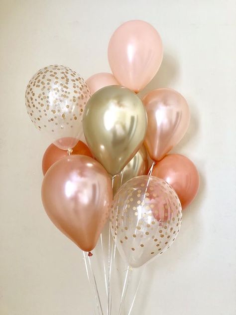 Welcome to Sweet Escapes By Debbie This listing is for 2 rose gold, 2 coral, 2 light coral 2 gold chrome and 2 clear with gold polka dots 11 latex balloons. ~ Balloons ship flat & deflated ~ The balloons arrive in a flat package they need to be inflated. For helium you can take them to your local Coral Balloons, Shower Rose, Gold Party Decorations, Coral Rose, Rose Gold Balloons, Gold Birthday Party, Rose Gold Party, Light Coral, Gold Chrome