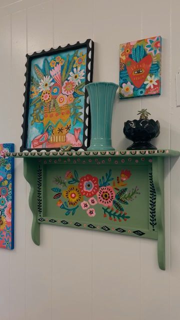 Julia Eves on Instagram: "A quick studio tour. #studiotour #wherewomencreate #mississippiartist #happyart #colorlover" Mexican Folk Art Decor, Mexican Style Decor, Bohemian Painting, Painted Benches, Folk Decor, Arte Folk, Mexican Home Decor, Folk Art Flowers, Hacienda Style