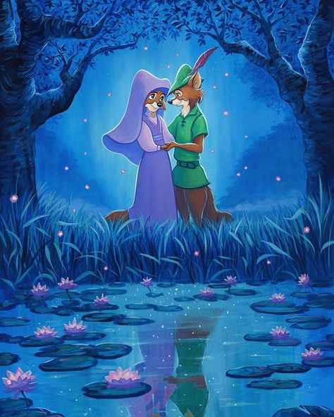 Robin Hood And Maid Marian Disney, Disney Robin Hood Art, Disney Robin Hood Tattoo, Robin Hood Wallpaper, Iconic Disney Scenes, Robin Hood Fanart, Robin Hood Art, Tim Rogerson, Robin Hood Cartoon