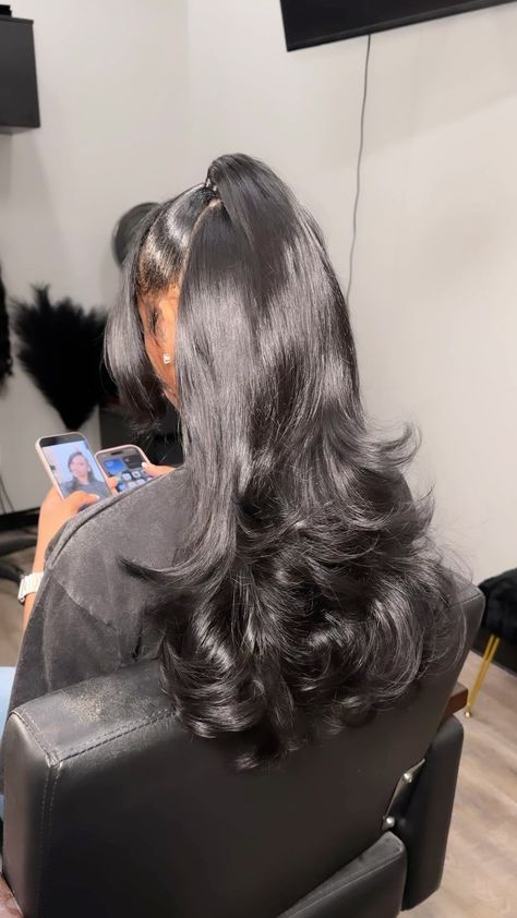 Prom Hairstyle Half Up Half Down, Half Up Half Down Layered Hair, Silk Press Half Up Half Down, Half Down Half Up Hairstyles Black Women, Half Up Half Down Black Hair, Half Up Half Down Hair Sew In, Half Up Half Down With Side Bang, Sew In Half Up Half Down, Cute Half Up Half Down Hair Styles