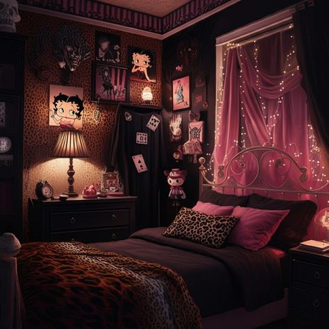 Dark Y2k Bedroom, Alex Russo Bedroom, Y2k Apartment Bedroom, Cam Girling Room, 2000s Bedroom Aesthetic Y2k, 200s Room Aesthetic, Bedroom Ideas 2000s, Bedroom Inspo Y2k, Dark Pink Room Aesthetic