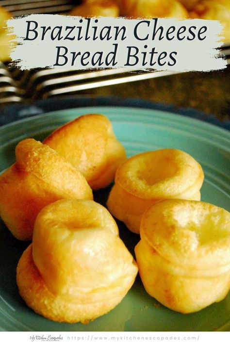 Brazilian Cheese Bread Bites on a green plate Brazilian Tapioca Bread, Recipes That Use Tapioca Flour, Tapioca Flour Bread, Tapioca Flour Bread Recipes, Brazillian Cheesy Bread, Tapioca Bread Recipe, Brazilian Cheese Bread Gluten Free, Tapioca Bread, Tapioca Flour Recipes