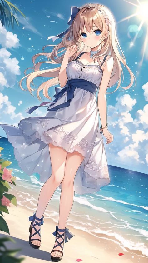 Stylish anime woman in bathing suit, sun-kissed on an AI beach Anime Bathing Suit Drawing, Anime Swimming Suit, Anime Beach Outfit, Swimsuit Anime Pose, Anime Swimsuits Outfit, Anime Bathing Suit Design, Cute Bathing Suits Anime, Cute Anime Swimming Suits, Anime Swimsuits Outfit Art