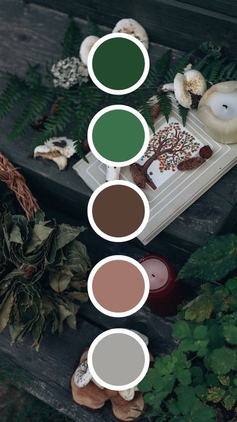 Green Witch Cottage Aesthetic, Witch Cottage Core Aesthetic, Green Witch Wedding Ideas, Green Witch Bedroom Ideas, Witchy Green Aesthetic, Green Witch Color Palette, Witchcore Color Palette, Esoteric Color Palette, Cottagecore Witch Decor