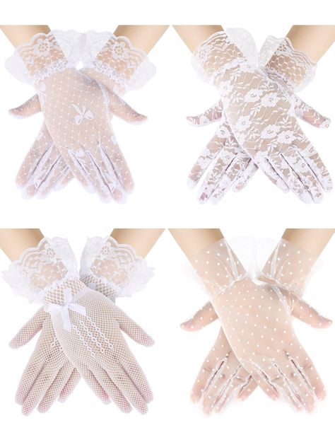 PRICES MAY VARY. You will get: there are 4 pairs of tea party gloves in diverse styles, white color and beautiful design, enough quantity and styles to meet your daily usages and replacements, you can wear them in most occasions Diverse Design: these ladies lace gloves are decorated with lace styles, elegant, divine, delicate and eye-catching, making you look more charming in the crowd Trustworthy Quality for You: elegant short gloves are made of quality satin and lace materials with good elasti 50s Tea Party, Tea Party Gloves, Barn Wedding Flowers, Gloves Elegant, Fairy Wings Costume, Party Gloves, Mesh Gloves, Short Gloves, Gloves For Women