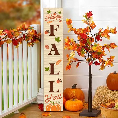 PRICES MAY VARY. Autumn Vibes: Elevate your fall aesthetic with our charming porch decoration. Featuring pumpkins, maple leaves, and pine cones, the "Happy Fall" slogan creates a warm ambiance that'll impress your guests. It's the perfect way to set a cozy tone and extend a heartfelt welcome. Premium Craftsmanship: Crafted from sturdy wood and framed with a 1 cm border, this handcrafted porch board hanging sign boasts vivid printing, a smooth surface, and impeccable edges. It won't fade, break, Fall Outdoor Wood Signs, Porch Decorations For Fall, Fall Outdoor Decor Front Porch, Front Door Hanging Decor, Fall Porch Signs, Fall Outside Decor, Fall Decor Front Porch, Autumn Porch Decor, Happy Fall Sign