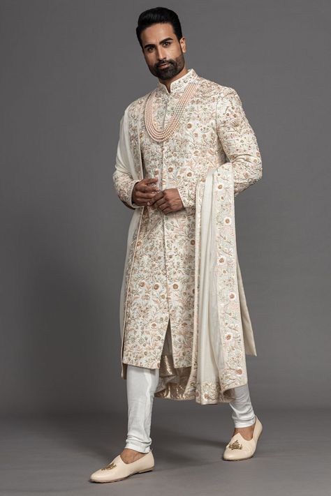 Buy Off-White Sequins Embroidered Raw Silk Wedding Sherwani Online | Samyakk Groom Sherwani Indian Latest, Kurta Designs Wedding, Groom Sherwani Indian, Pakistani Kurta Designs, Men Sherwani, Groom Sherwani, Pakistani Kurta, Jodhpuri Suit, Nail Nail Designs